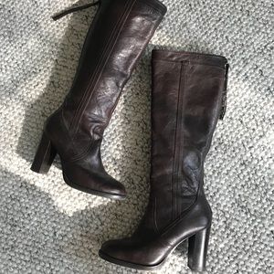 Adrienne Vittadini Brown Leather Knee Length Boots